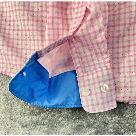 NEW Huk Performance Shirt Men's Small Pink White Button Down Fish Pattern Check - Picture 11 of 14